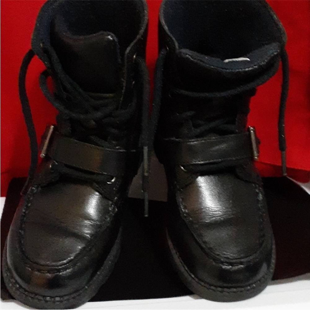 Ralph Lauren Black Leather High-Top Kids Boots